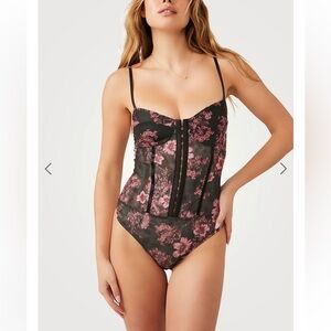 Free People Night Rhythm Corset Bodysuit
